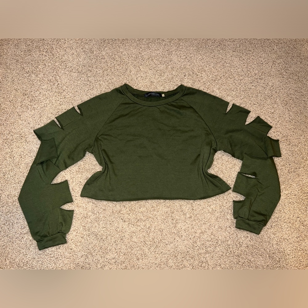 Dark Green Long Sleeve Crop Top